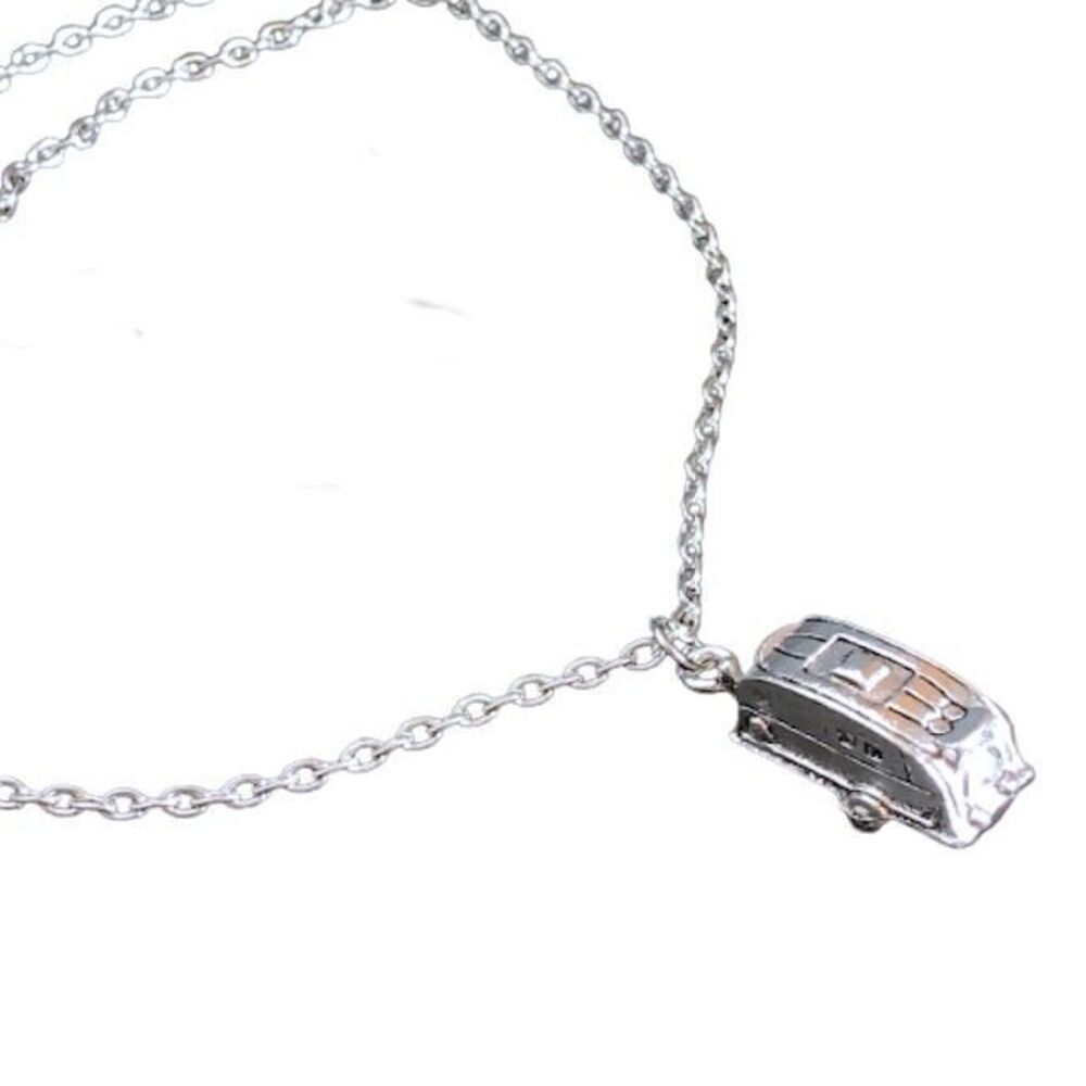 Vintage Happy Camper Necklace Silver Travel Trailer RV Airstream NEW